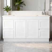 Stefania 1500mm Matte White Freestanding Double Vanity with Stone Countertop